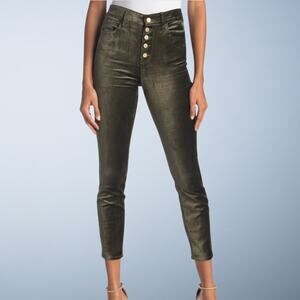 7 For All Mankind High Waist Ankle Skinny Button Fly Velvet Jeans Olive Green 28